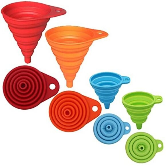 Kitchen Funnel Set 4 Pack Collapsible Silicone Funnels Food Grade Large Small - Picture 4 of 7